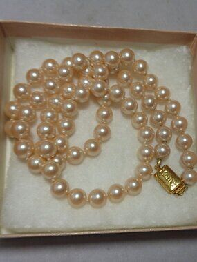 Vintage Monet 23" Faux Knotted Pearl Necklace Goldtone Clasp